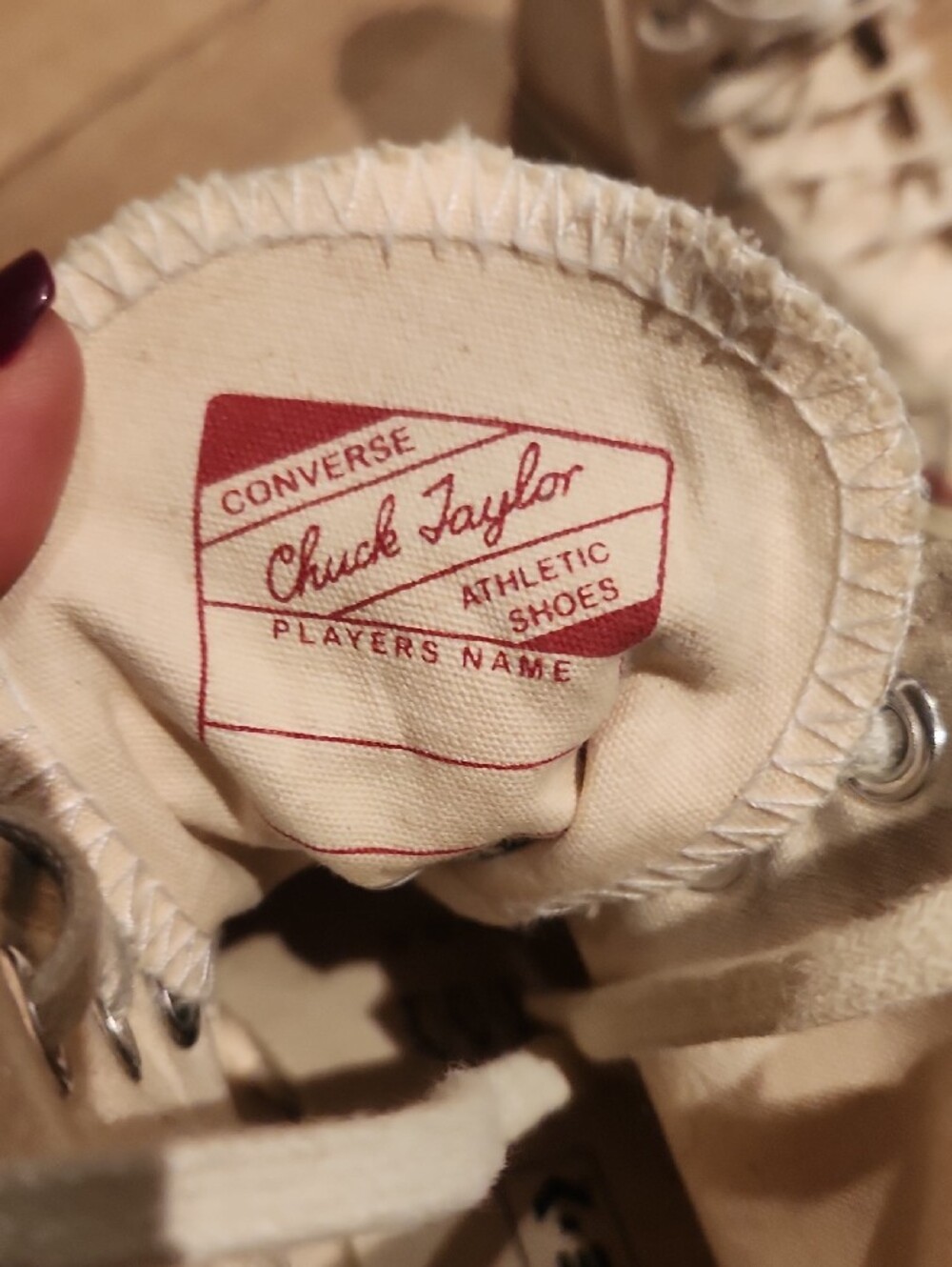 Converse High-Top Sneakers in Cream with Red Trim - Picture 15 of 16